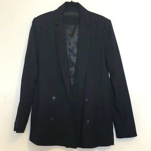 Zara Basic Black Textured Longline Blazer